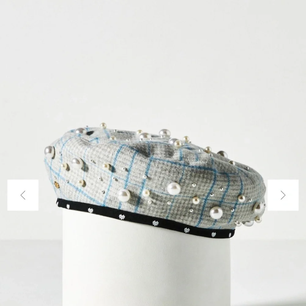 Lele SADOUGHI Embellished pearl plaid beret new without tags
